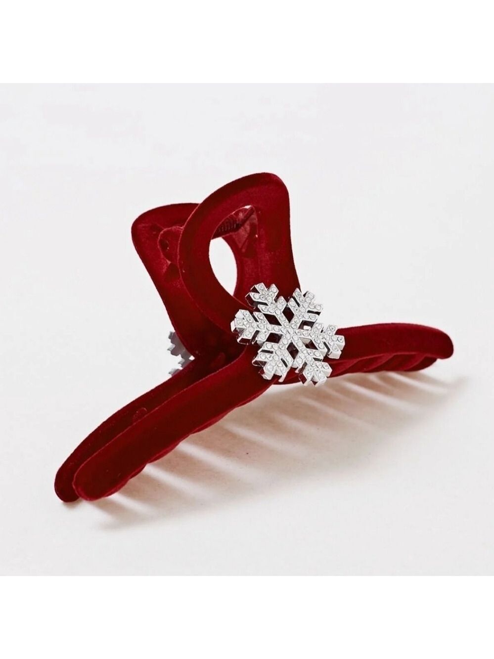 New Rhinestone Snowflake Velvet Hair Claw in Burgundy